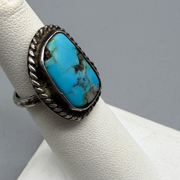 Vintage Blue Turquoise Ring Sterling Silver Size 5 - Picture 6 of 8